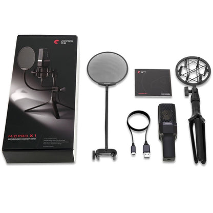 Yanmai X1 4 in 1 พับยกมืออาชีพสก์ท็อปถ่ายทอดสด Cardioid ชี้คอนเดนเซอร์บันทึกไมโครโฟนชุดพร้อม Blowout สุทธิและกันกระแทกภูเขาและ 1.8 เมตร USB-C / Type-C สาย, X1