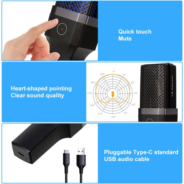 Yanmai X1 4 in 1 พับยกมืออาชีพสก์ท็อปถ่ายทอดสด Cardioid ชี้คอนเดนเซอร์บันทึกไมโครโฟนชุดพร้อม Blowout สุทธิและกันกระแทกภูเขาและ 1.8 เมตร USB-C / Type-C สาย, X1