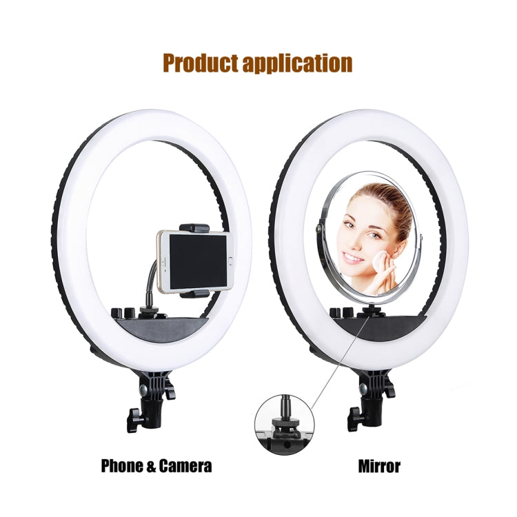 MANTOO RL-18 II 100-240V 55W 18 นิ้วแหวนหรี่แสงได้สองสีเติมแสงด้วย ขาตั้ง, 18 inch