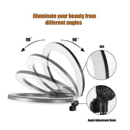 MANTOO RL-18 II 100-240V 55W 18 นิ้วแหวนหรี่แสงได้สองสีเติมแสงด้วย ขาตั้ง, 18 inch