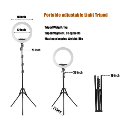MANTOO RL-18 II 100-240V 55W 18 นิ้วแหวนหรี่แสงได้สองสีเติมแสงด้วย ขาตั้ง, 18 inch
