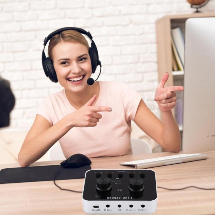 X7 Live Broadcast Audio ชุดหูฟัง USB ไมโครโฟน Webcast Entertainment Streamer การ์ดเสียงสำหรับโทรศัพท์, คอมพิวเตอร์พีซี