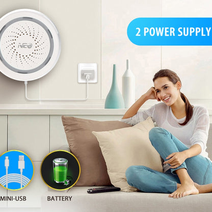 NEO NAS-AB02W WiFi USB ไซเรน เซนเซอร์ สำหรับการรักษาความปลอดภัยสัญญาณเตือนภัยภายในบ้าน, AB02W