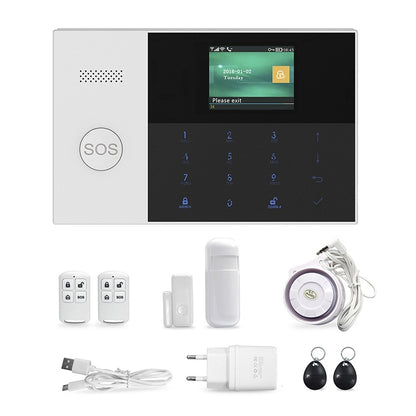 ระบบเตือนภัยอัจฉริยะ 3G/GPRS + WiFi พร้อมปุ่มกดแบบสัมผัส หน้าจอ LCD และฟังก์ชัน RFID, 3G/GPRS