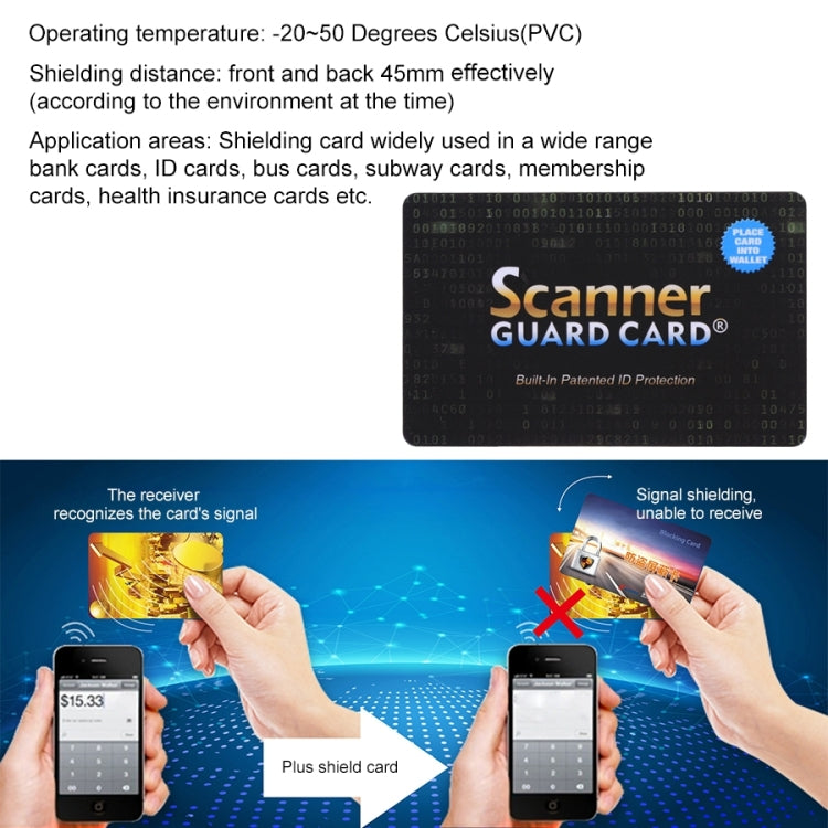 100 ชิ้นเครื่องสแกนเนอร์ Guard Card RFID Blocking Card, การป้องกัน ID ที่จดสิทธิบัตรในตัว, 100 PCS