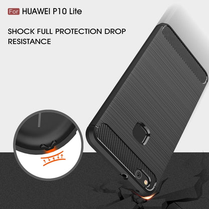 สำหรับ Huawei P10 Lite Brushed Carbon Fiber Texture กันกระแทกเคสฝาครอบป้องกัน TPU, Huawei P10 Lite