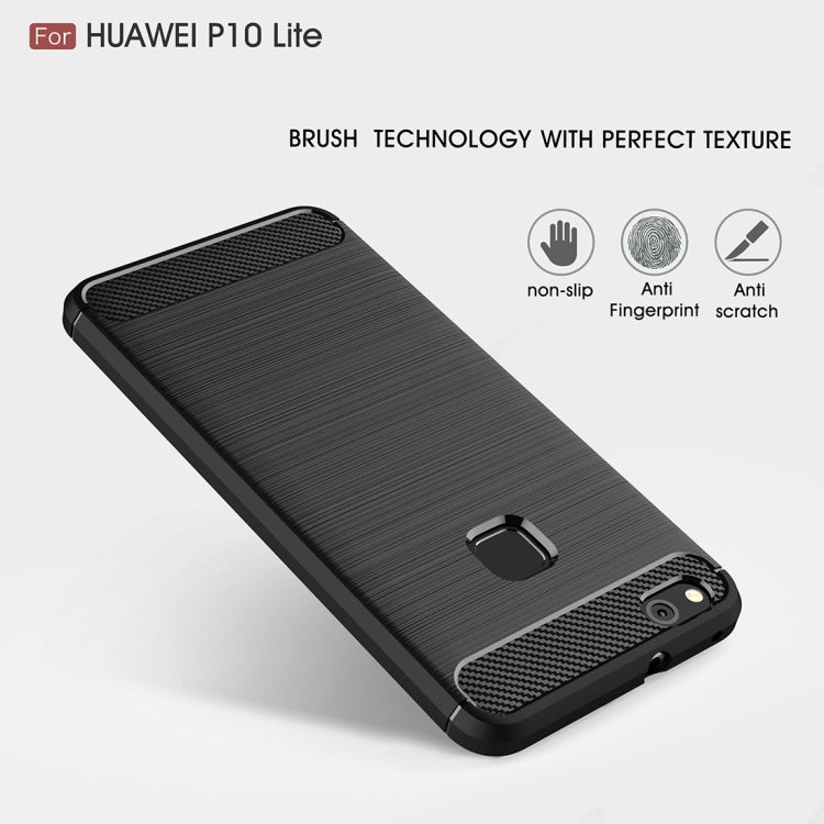 สำหรับ Huawei P10 Lite Brushed Carbon Fiber Texture กันกระแทกเคสฝาครอบป้องกัน TPU, Huawei P10 Lite