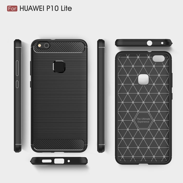 สำหรับ Huawei P10 Lite Brushed Carbon Fiber Texture กันกระแทกเคสฝาครอบป้องกัน TPU, Huawei P10 Lite