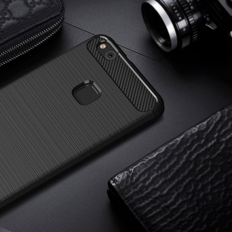 สำหรับ Huawei P10 Lite Brushed Carbon Fiber Texture กันกระแทกเคสฝาครอบป้องกัน TPU, Huawei P10 Lite