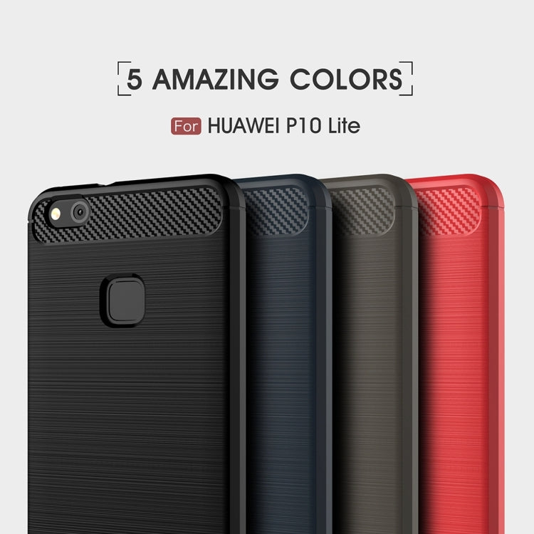 สำหรับ Huawei P10 Lite Brushed Carbon Fiber Texture กันกระแทกเคสฝาครอบป้องกัน TPU, Huawei P10 Lite