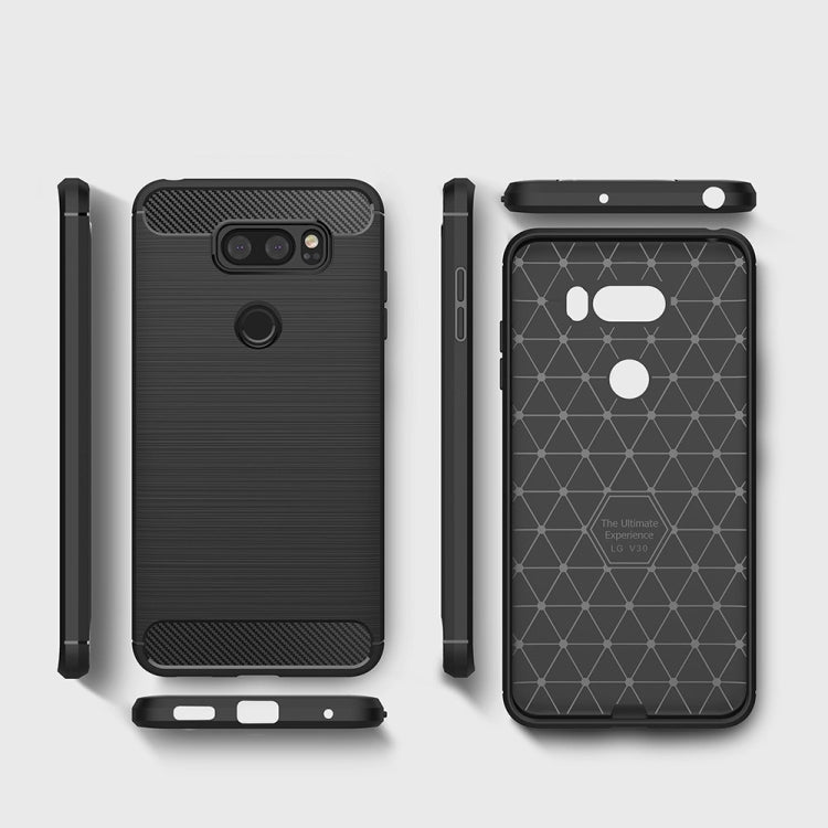 สำหรับ LG V30 Brushed Texture คาร์บอนไฟเบอร์กันกระแทก TPU เกราะป้องกันเคส, For LG V30