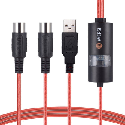 WERSI UM-18 สาย USB MIDI MidiPort Midi Cable เปียโนไฟฟ้ากลองอิเล็กทรอนิกส์สายแก้ไขเพลง, ความยาว: 2 ม.