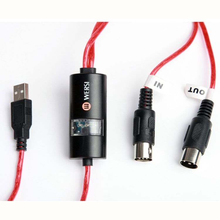 WERSI UM-18 สาย USB MIDI MidiPort Midi Cable เปียโนไฟฟ้ากลองอิเล็กทรอนิกส์สายแก้ไขเพลง, ความยาว: 2 ม.