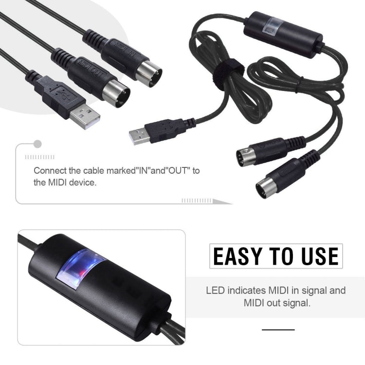 WERSI UM-18 สาย USB MIDI MidiPort Midi Cable เปียโนไฟฟ้ากลองอิเล็กทรอนิกส์สายแก้ไขเพลง, ความยาว: 2 ม.