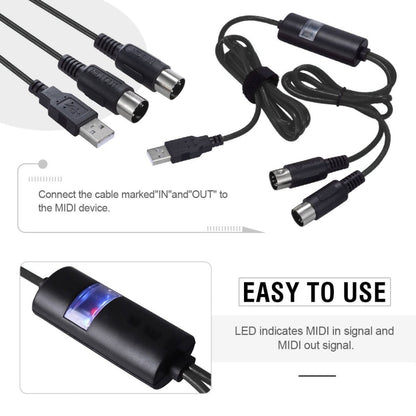 WERSI UM-18 สาย USB MIDI MidiPort Midi Cable เปียโนไฟฟ้ากลองอิเล็กทรอนิกส์สายแก้ไขเพลง, ความยาว: 2 ม.