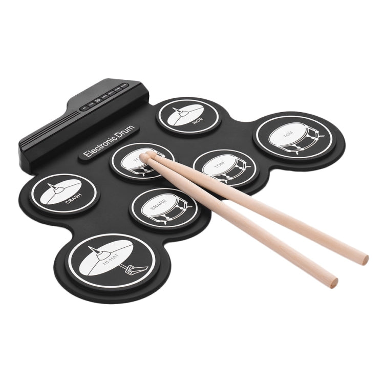 กลองอิเล็กทรอนิกส์ USB ม้วนมือซิลิโคนแบบพกพา รุ่นไอคอนสีดำ, Electronic Drum Black Icon Version