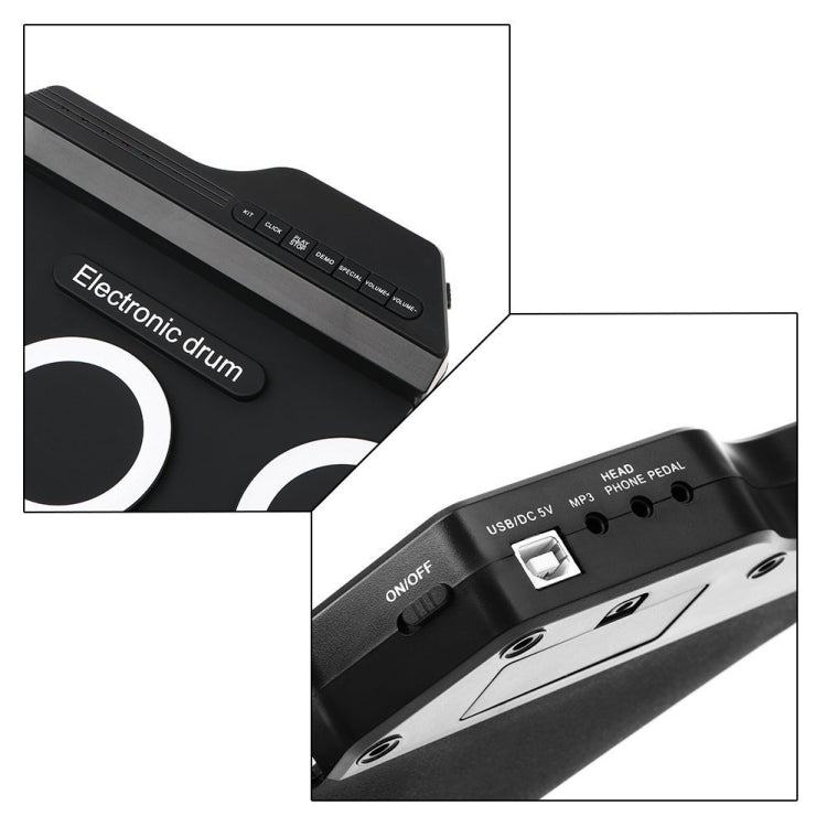 กลองอิเล็กทรอนิกส์ USB ม้วนมือซิลิโคนแบบพกพา รุ่นไอคอนสีดำ, Electronic Drum Black Icon Version