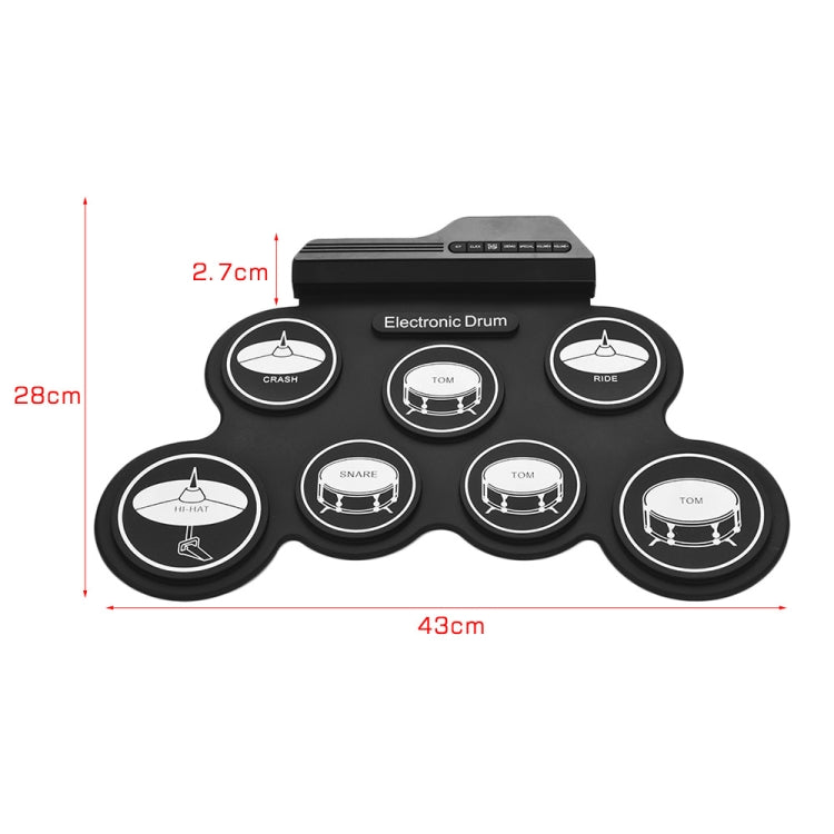 กลองอิเล็กทรอนิกส์ USB ม้วนมือซิลิโคนแบบพกพา รุ่นไอคอนสีดำ, Electronic Drum Black Icon Version