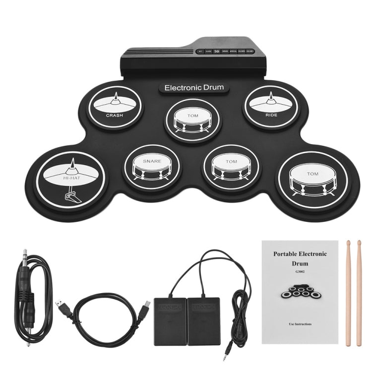 กลองอิเล็กทรอนิกส์ USB ม้วนมือซิลิโคนแบบพกพา รุ่นไอคอนสีดำ, Electronic Drum Black Icon Version