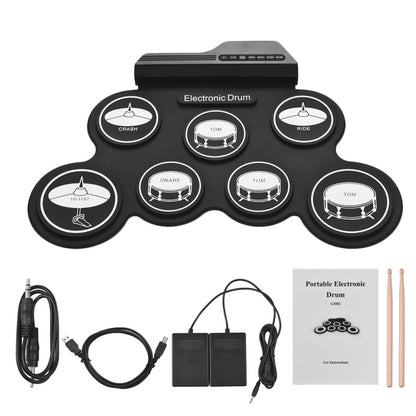 กลองอิเล็กทรอนิกส์ USB ม้วนมือซิลิโคนแบบพกพา รุ่นไอคอนสีดำ, Electronic Drum Black Icon Version