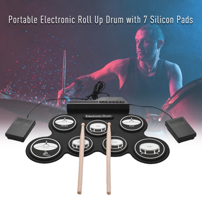 กลองอิเล็กทรอนิกส์ USB ม้วนมือซิลิโคนแบบพกพา รุ่นไอคอนสีดำ, Electronic Drum Black Icon Version
