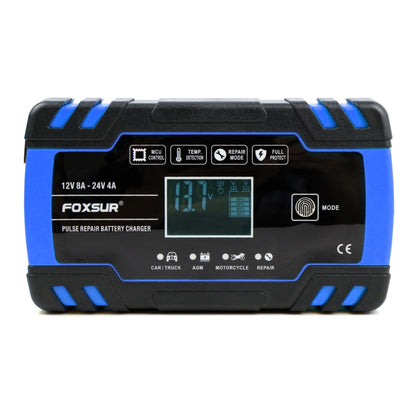 FOXSUR 12V-24V รถยนต์รถจักรยานยนต์รถบรรทุกซ่อมเครื่องชาร์จแบตเตอรี่ AGM Charger, UK Plug (สีน้ำเงิน), UK Plug Blue