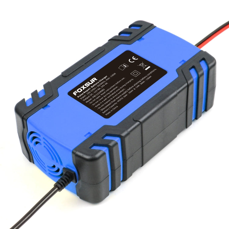 FOXSUR 12V-24V รถยนต์รถจักรยานยนต์รถบรรทุกซ่อมเครื่องชาร์จแบตเตอรี่ AGM Charger, US Plug (สีน้ำเงิน), US Plug Blue