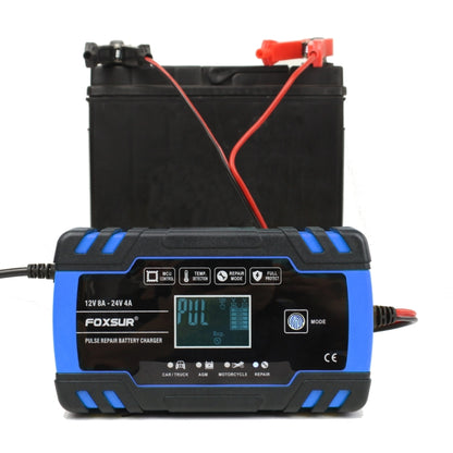 FOXSUR 12V-24V รถยนต์รถจักรยานยนต์รถบรรทุกซ่อมเครื่องชาร์จแบตเตอรี่ AGM Charger, US Plug (สีน้ำเงิน), US Plug Blue