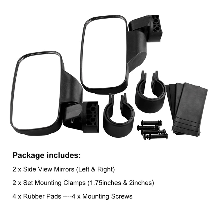 MB-MR016-BK 2 PCS รถจักรยานยนต์ UTV ดัดแปลงกระจกมองข้างสำหรับ UTV 1.75 นิ้วและ 2 นิ้ว Roll Cage, MB-MR016-BK