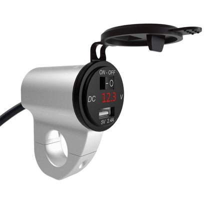 ZH-975A1 รถจักรยานยนต์อลูมิเนียมกันน้ำโทรศัพท์มือถือเครื่องชาร์จ USB เดี่ยวพร้อมโวลต์มิเตอร์สีแดง, ZH-975A1