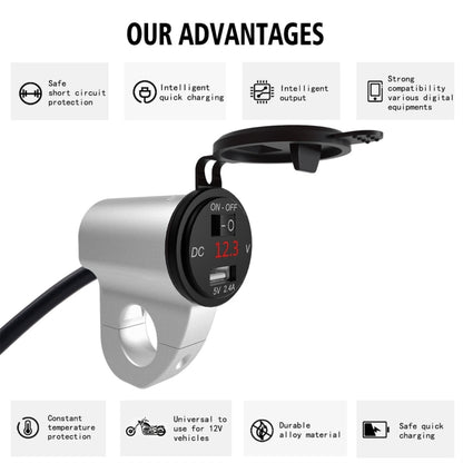 ZH-975A1 รถจักรยานยนต์อลูมิเนียมกันน้ำโทรศัพท์มือถือเครื่องชาร์จ USB เดี่ยวพร้อมโวลต์มิเตอร์สีแดง, ZH-975A1