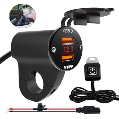 WUPP ZH-975A3 รถจักรยานยนต์อลูมิเนียมกันน้ำโทรศัพท์มือถือคู่ QC3.0 Quick Charger Charger พร้อมโวลต์มิเตอร์, ZH-975B3, ZH-975A3