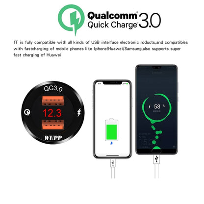 WUPP ZH-975A3 รถจักรยานยนต์อลูมิเนียมกันน้ำโทรศัพท์มือถือคู่ QC3.0 Quick Charger Charger พร้อมโวลต์มิเตอร์, ZH-975B3, ZH-975A3