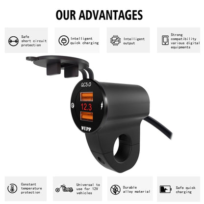 WUPP ZH-975A3 รถจักรยานยนต์อลูมิเนียมกันน้ำโทรศัพท์มือถือคู่ QC3.0 Quick Charger Charger พร้อมโวลต์มิเตอร์, ZH-975B3, ZH-975A3