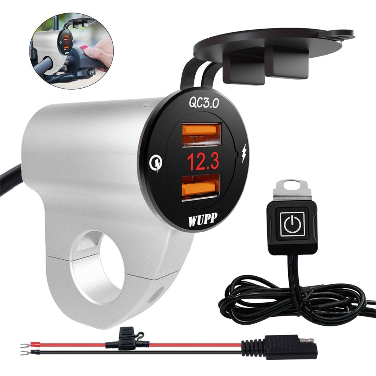 WUPP ZH-975A3 รถจักรยานยนต์อลูมิเนียมกันน้ำโทรศัพท์มือถือคู่ QC3.0 Quick Charger Charger พร้อมโวลต์มิเตอร์, ZH-975B3, ZH-975A3