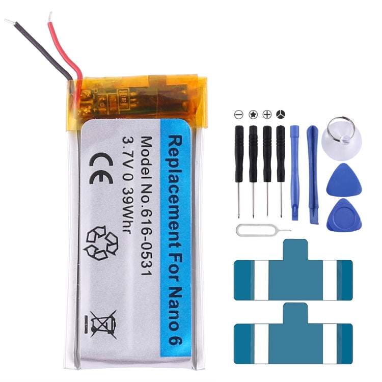 3.7V 0.39Whr สำหรับ iPod nano 6 แบตเตอรี่ลิเธียมโพลิเมอร์ทดแทนแบบชาร์จไฟได้, For iPod nano 6