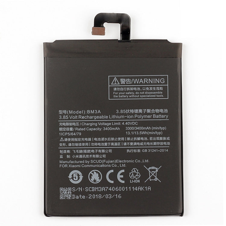 BM3A 3400mAh สำหรับ Xiaomi Mi Note 3 แบตเตอรี่ลิเธียมโพลิเมอร์, For Xiaomi Mi Note 3