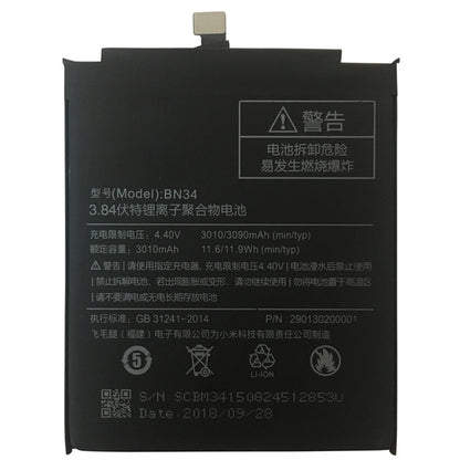 BN34 3010mAh สำหรับ Xiaomi Redmi 5A Li-Polymer แบตเตอรี่, For Xiaomi Redmi 5A