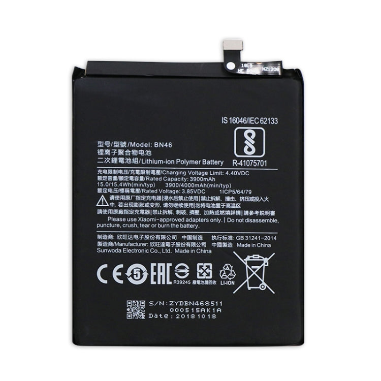 BN46 3900mAh แบตเตอรี่ Li-Polymer สำหรับ Xiaomi Redmi 7 / Redmi หมายเหตุ 6 / Redmi หมายเหตุ 8 / Redmi หมายเหตุ 8T, For Xiaomi Redmi 7