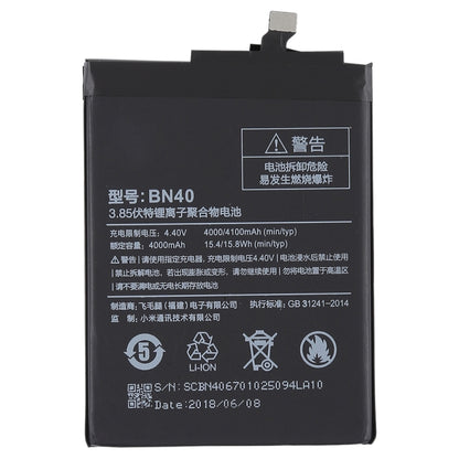 4000mAh BN40 สำหรับ Xiaomi Redmi 4 Prime Li-Polymer แบตเตอรี่, For Redmi 4 Prime