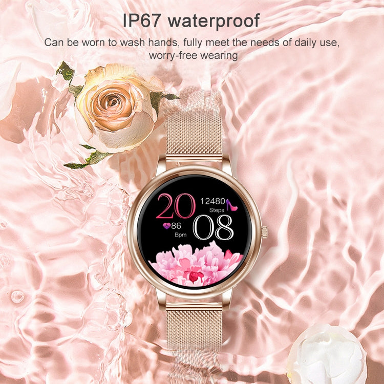 หน้าจอสี IPS ขนาด 1.09 นิ้ว IP67 สมาร์ทวอทช์กันน้ำ รองรับการตรวจสอบการนอนหลับ / การตรวจสอบอัตราการเต้นของหัวใจ / การตรวจสอบความดันโลหิต / โหมดมัลติสปอร์ต สไตล์: สายเหล็ก, Steel Strap (Gold)