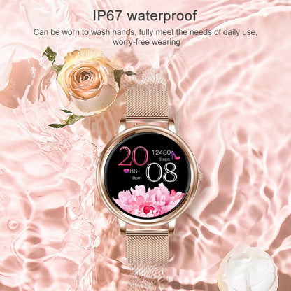 หน้าจอสี IPS ขนาด 1.09 นิ้ว IP67 สมาร์ทวอทช์กันน้ำ รองรับการตรวจสอบการนอนหลับ / การตรวจสอบอัตราการเต้นของหัวใจ / การตรวจสอบความดันโลหิต / โหมดมัลติสปอร์ต สไตล์: สายเหล็ก, Steel Strap (Gold)