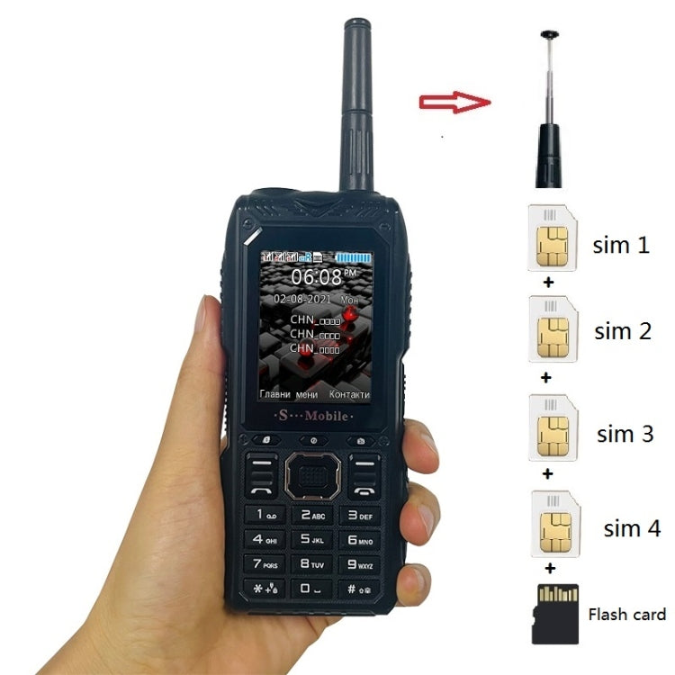กันน้ำ กันกระแทก กันฝุ่น แบตเตอรี่ 2400mAh 2.2.นิ้ว, 21 ปุ่ม, ไฟฉาย LED, FM, Quad SIM, พร้อมเสาอากาศ