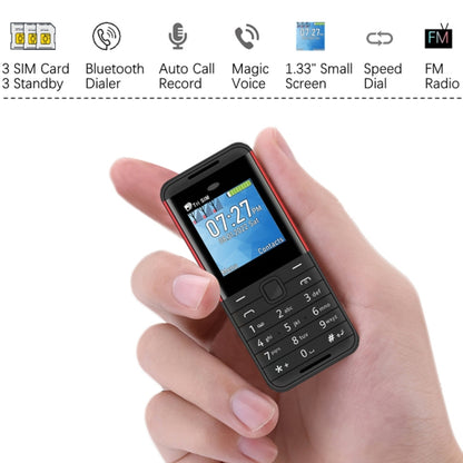 1.33 นิ้ว, MTK6261D, 21 คีย์, รองรับ Bluetooth, FM, Magic Sound, บันทึกการโทรอัตโนมัติ, GSM, Triple SIM, Russian Key