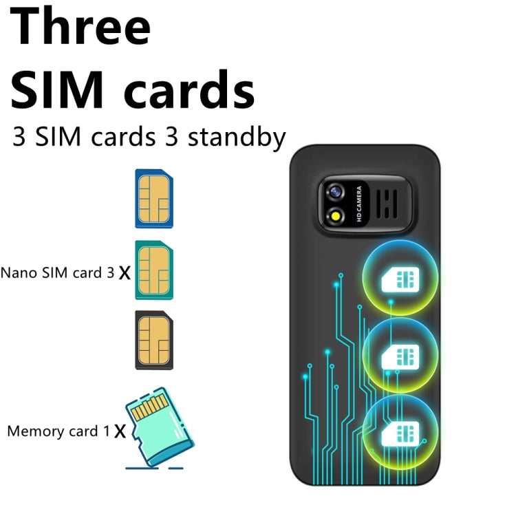 1.33 นิ้ว, MTK6261D, 21 คีย์, รองรับ Bluetooth, FM, Magic Sound, บันทึกการโทรอัตโนมัติ, GSM, Triple SIM, English Key