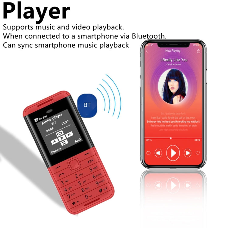 1.33 นิ้ว, MTK6261D, 21 คีย์, รองรับ Bluetooth, FM, Magic Sound, บันทึกการโทรอัตโนมัติ, GSM, Triple SIM, English Key