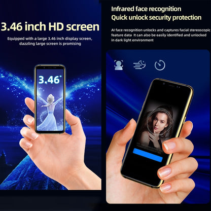 การจดจำใบหน้าด้วยอินฟราเรด, 3.46 นิ้ว Android 6.0 MTK6737 Quad Core สูงถึง 1.1GHz, BT, WiFi, FM, เครือข่าย: 4G, GPS, สองซิม, 3GB+64GB