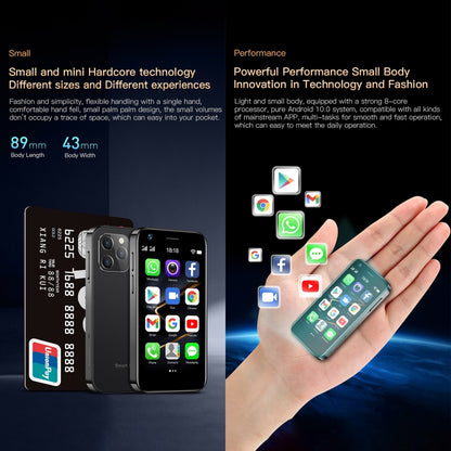 การจดจำใบหน้า, 3.0 นิ้ว Android 10.0 MTK6750 Octa Core, บลูทู ธ , WiFi, FM, OTG, เครือข่าย: 4G, สองซิม, รองรับ Google Play, 2GB+16GB