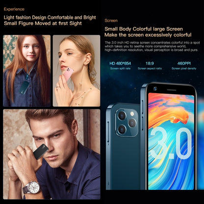 การจดจำใบหน้า, 3.0 นิ้ว Android 10.0 MTK6750 Octa Core, บลูทู ธ , WiFi, FM, OTG, เครือข่าย: 4G, สองซิม, รองรับ Google Play, 2GB+16GB