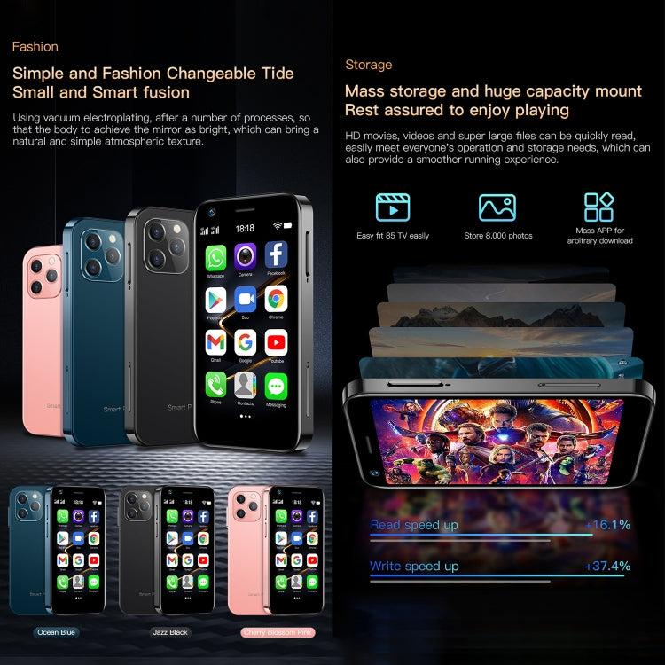 การจดจำใบหน้า, 3.0 นิ้ว Android 10.0 MTK6750 Octa Core, บลูทู ธ , WiFi, FM, OTG, เครือข่าย: 4G, สองซิม, รองรับ Google Play, 2GB+16GB
